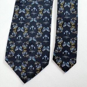Brioni Tie Navy Blue Silk Anchor Butterfly Rose Floral Vintage Made in Italy